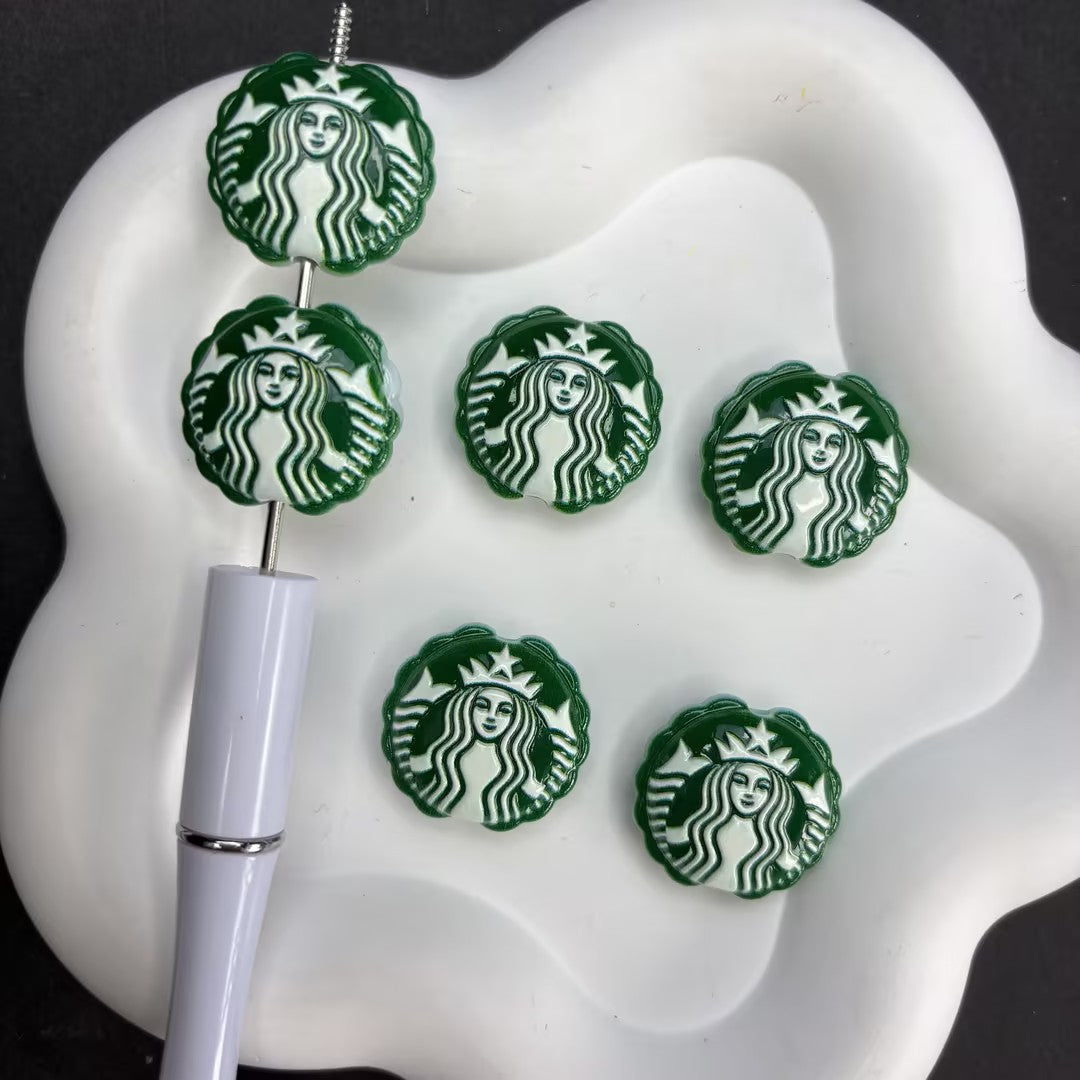 Coffee Siren & Logo Focal Silicone Beads – Bottle Cap Coffee Lover Beads for DIY Beaded Pens, Keychains & Craft Supplies
