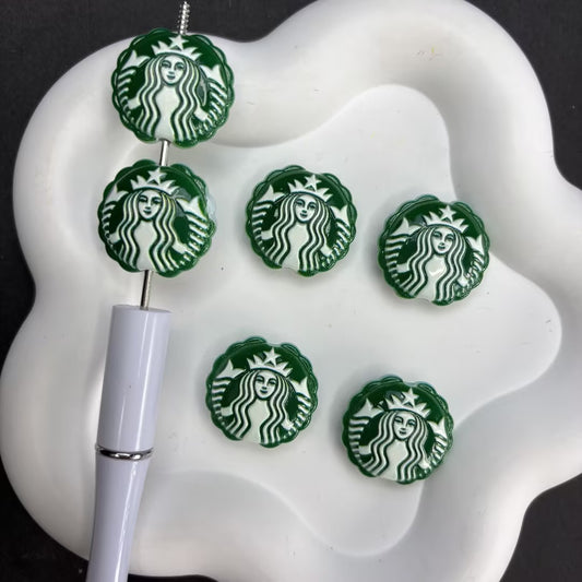 Coffee Siren & Logo Focal Silicone Beads – Bottle Cap Coffee Lover Beads for DIY Beaded Pens, Keychains & Craft Supplies