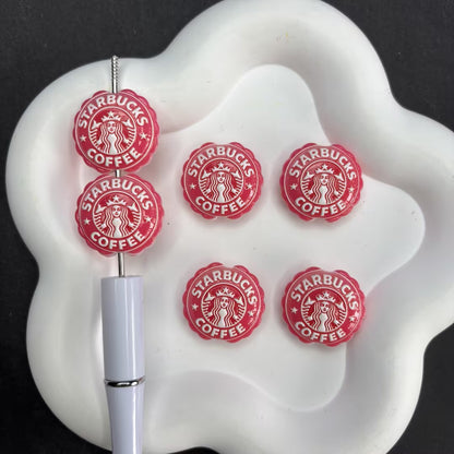 Coffee Siren & Logo Focal Silicone Beads – Bottle Cap Coffee Lover Beads for DIY Beaded Pens, Keychains & Craft Supplies