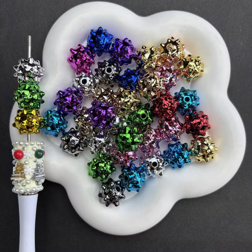 Chunky Spiky Bubble Beads – Textured Thorn Spiked Round Spacer Beads with AB Sheen for Beadable Pens, Keychains & DIY Jewelry Making
