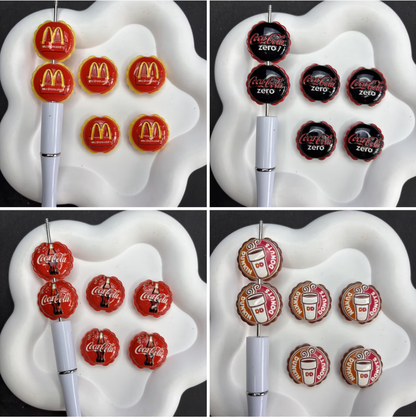 Drink & Fast Food Bottle Cap Focal Silicone Beads – Soda, Energy Drink & Coffee Lover Beads for DIY Beaded Pens, Keychains & Crafts