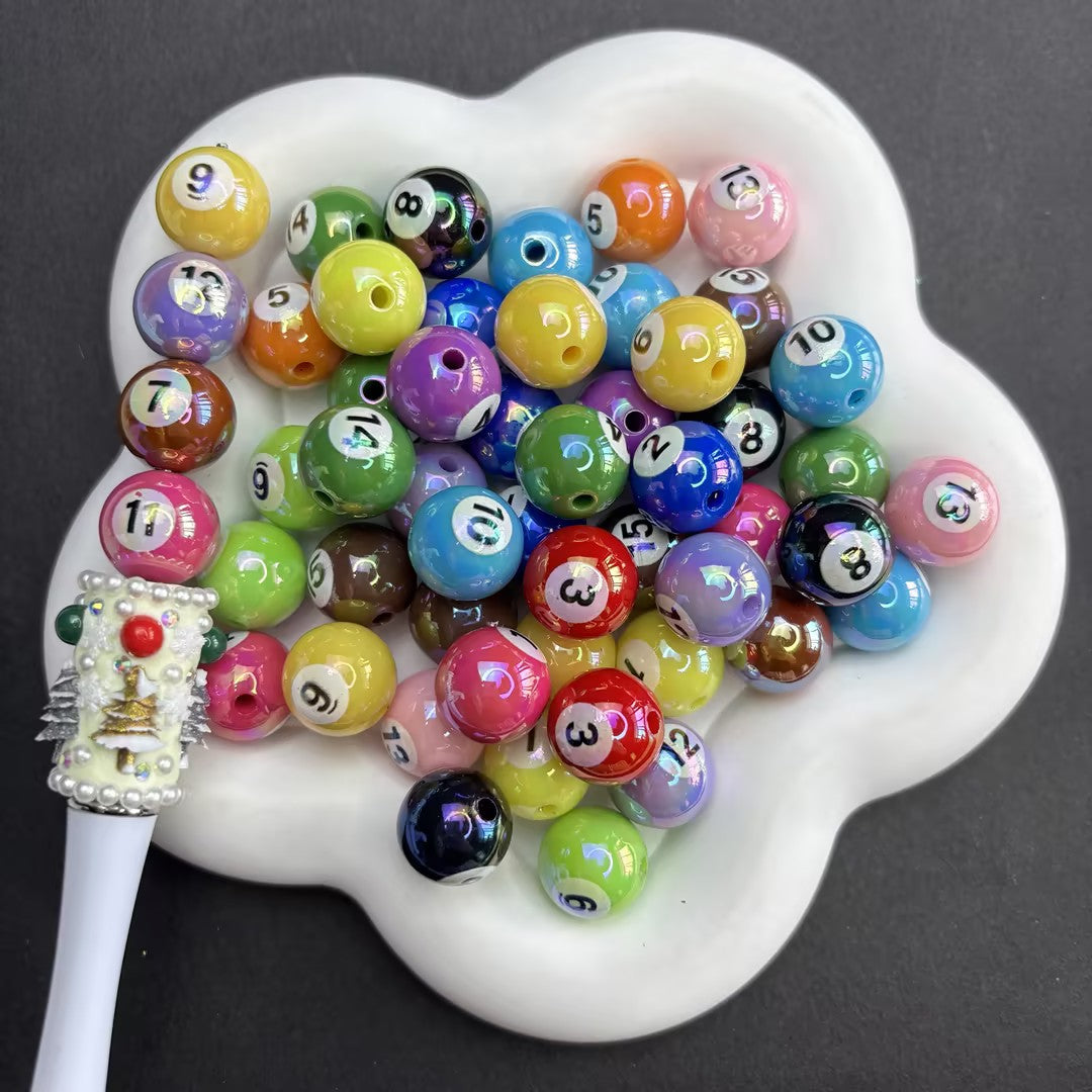 Chunky Billiard Pool Ball Round Beads – Colorful 8-Ball Number Spacer Beads with AB Glossy Sheen for Beadable Pens, Keychains & DIY Jewelry Making