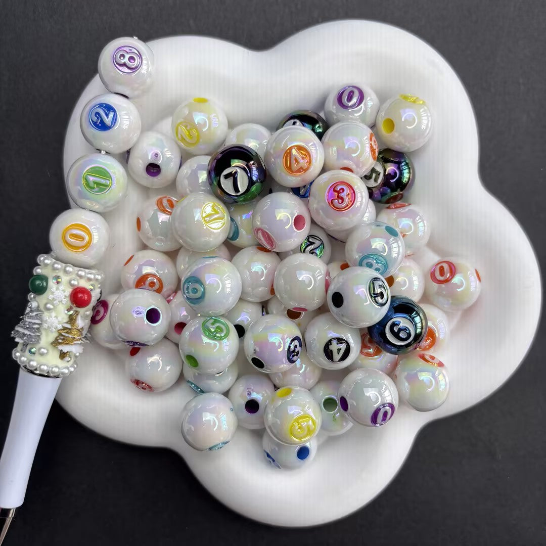 Chunky Billiard Pool Ball Round Beads – Colorful 8-Ball Number Spacer Beads with AB Glossy Sheen for Beadable Pens, Keychains & DIY Jewelry Making