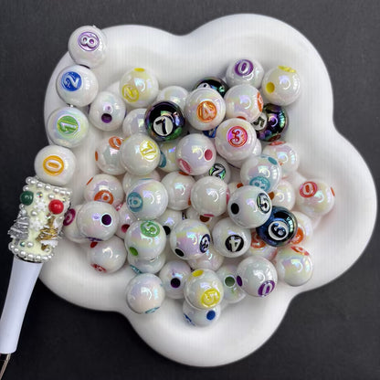 Chunky Billiard Pool Ball Round Beads – Colorful 8-Ball Number Spacer Beads with AB Glossy Sheen for Beadable Pens, Keychains & DIY Jewelry Making