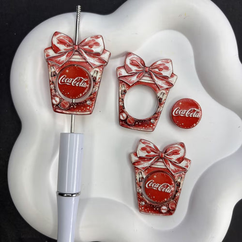 3D Bowknot Soda Cup Spinner Focal Beads – Cute Drink Cup & Spinning Bottle Cap Beads for DIY Beadable Pens, Keychains & Crafts