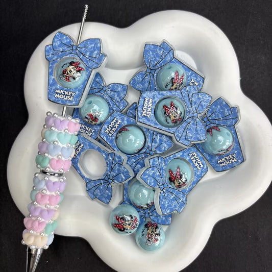 Pastel Blue Bow Drink Cup Acrylic Focal Frame Charms | 3D Tumbler Hollow Cutout Beads for DIY Beadable Pens & Keychains