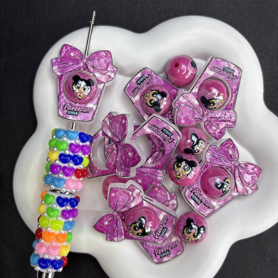 Sparkly Purple Bow Tumbler Cup Acrylic Focal Frame Charms | 3D Drink Cup Cutout Center Beads for DIY Beadable Pens & Keychains