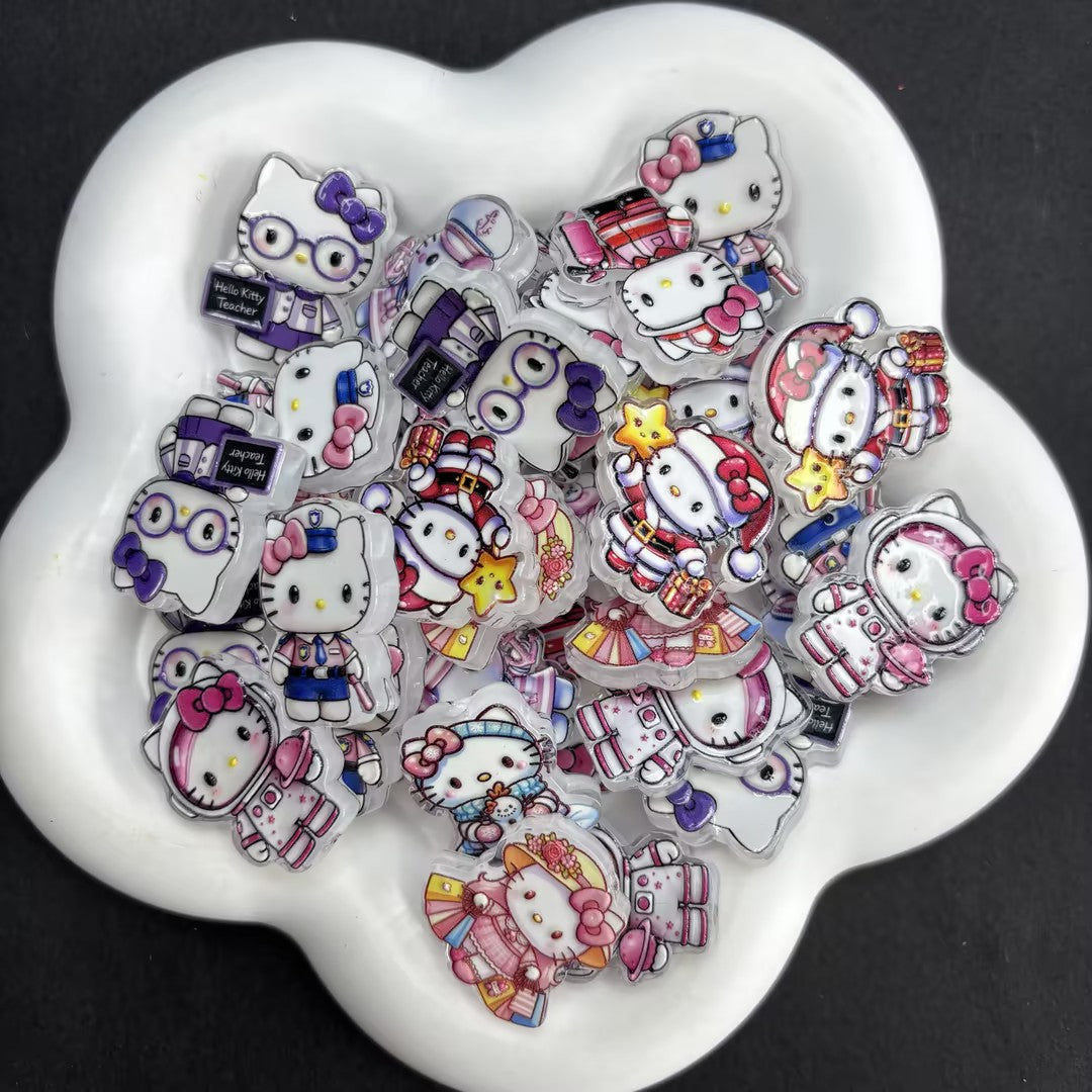 Kawaii Cartoon Bow Cat Dress-Up Acrylic Focal Beads Mix | Career & Holiday Kitten Charms for DIY Beadable Pens & Keychain Supplies