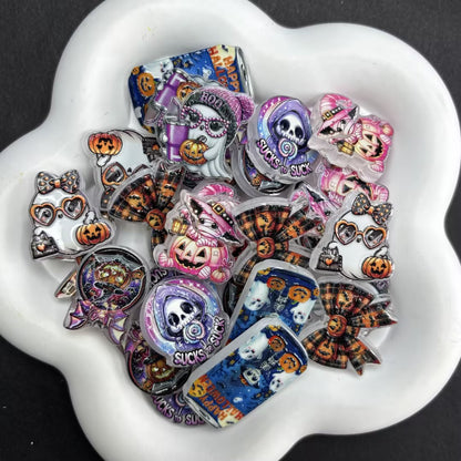 Halloween Acrylic Focal Beads Assortment | Cartoon Ghost, Witch, Soda Can & Skull Charms for DIY Beadable Pens & Keychain Supplies