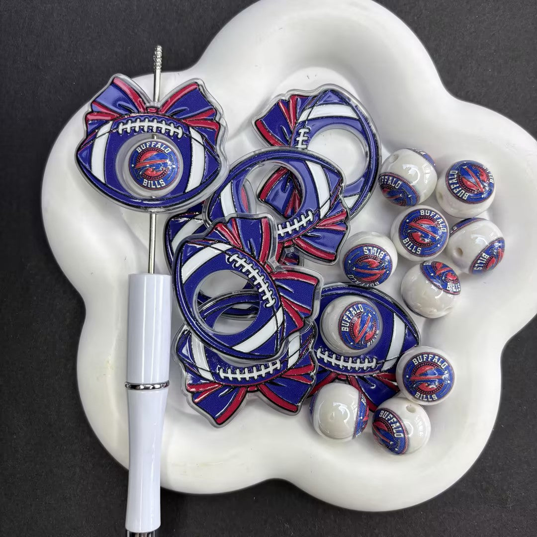 ootball Bow Acrylic Center Frame Charm & Matching Round Beads for Beadable Pens