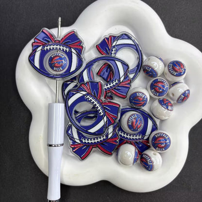ootball Bow Acrylic Center Frame Charm & Matching Round Beads for Beadable Pens