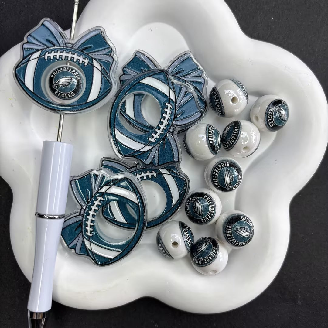 ootball Bow Acrylic Center Frame Charm & Matching Round Beads for Beadable Pens