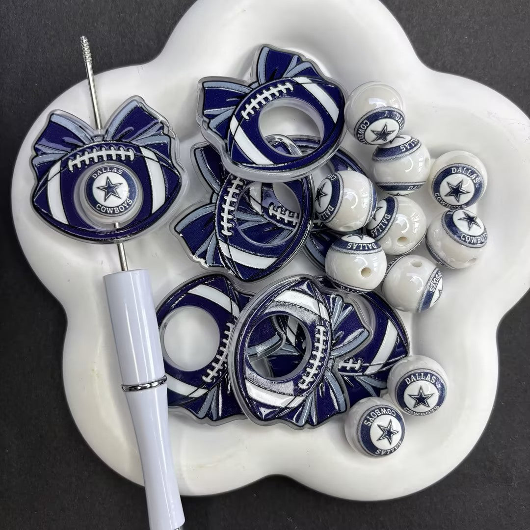 ootball Bow Acrylic Center Frame Charm & Matching Round Beads for Beadable Pens