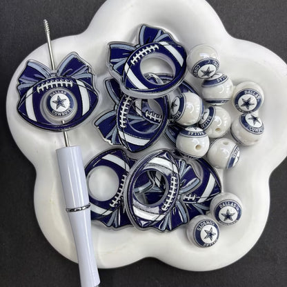 ootball Bow Acrylic Center Frame Charm & Matching Round Beads for Beadable Pens