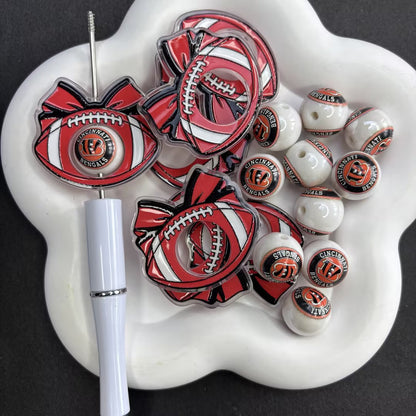 ootball Bow Acrylic Center Frame Charm & Matching Round Beads for Beadable Pens