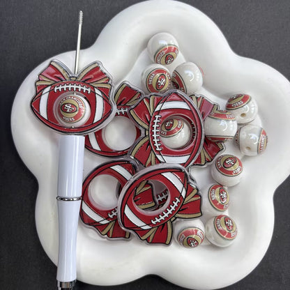 ootball Bow Acrylic Center Frame Charm & Matching Round Beads for Beadable Pens