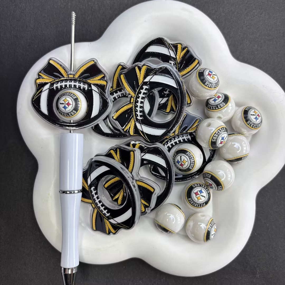 ootball Bow Acrylic Center Frame Charm & Matching Round Beads for Beadable Pens