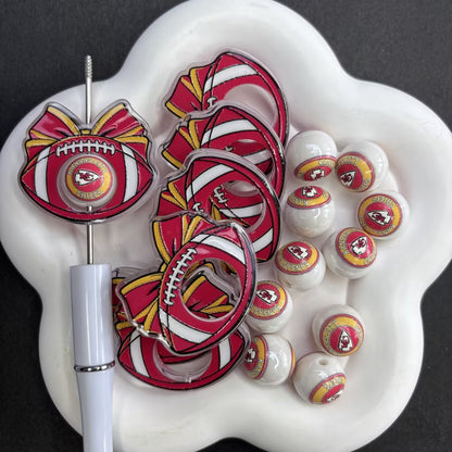 ootball Bow Acrylic Center Frame Charm & Matching Round Beads for Beadable Pens