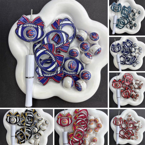 ootball Bow Acrylic Center Frame Charm & Matching Round Beads for Beadable Pens