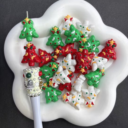 Metallic Christmas Tree Focal Beads – Shiny Chrome Plated Tree Charms for DIY Beadable Pens, Keychains & Holiday Crafts