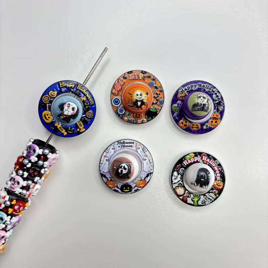 Halloween Horror Character Focal Bead Frame & Printed Center Bead Set for DIY Beadable Pens & Keychains