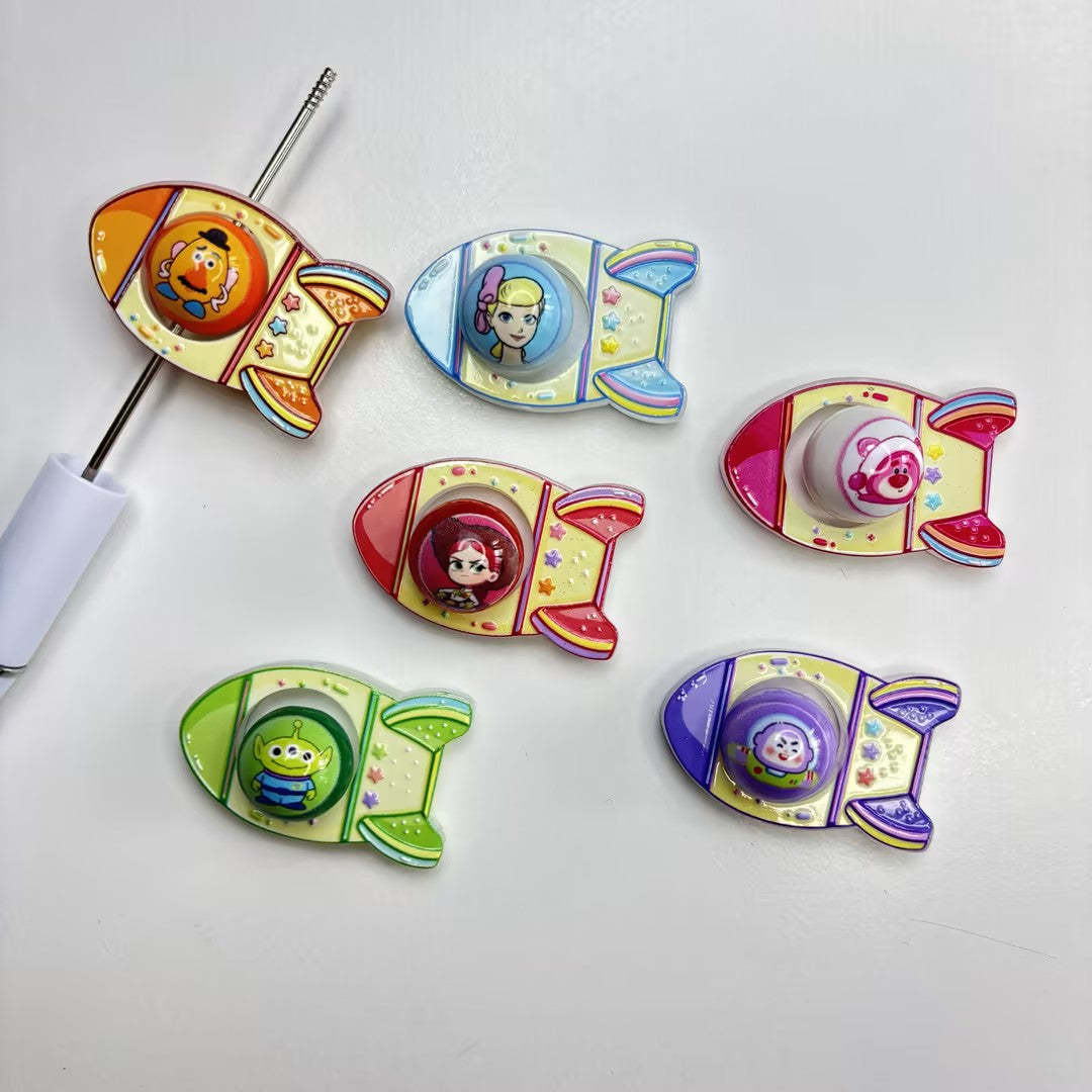 Toy Spaceship Rocket Focal Bead Frame & Matching Printed Character Bead Set for DIY Beadable Pens & Keychains