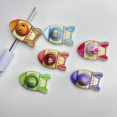 Toy Spaceship Rocket Focal Bead Frame & Matching Printed Character Bead Set for DIY Beadable Pens & Keychains