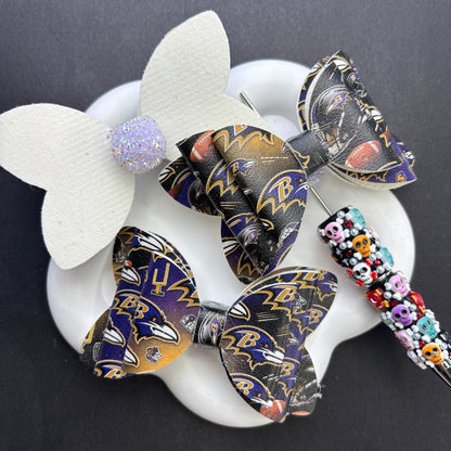 Game Day Football Faux Leather Bows for Beadable Pens | Layered Team Spirit Bow Charm for DIY Keychains & Craft Supplies