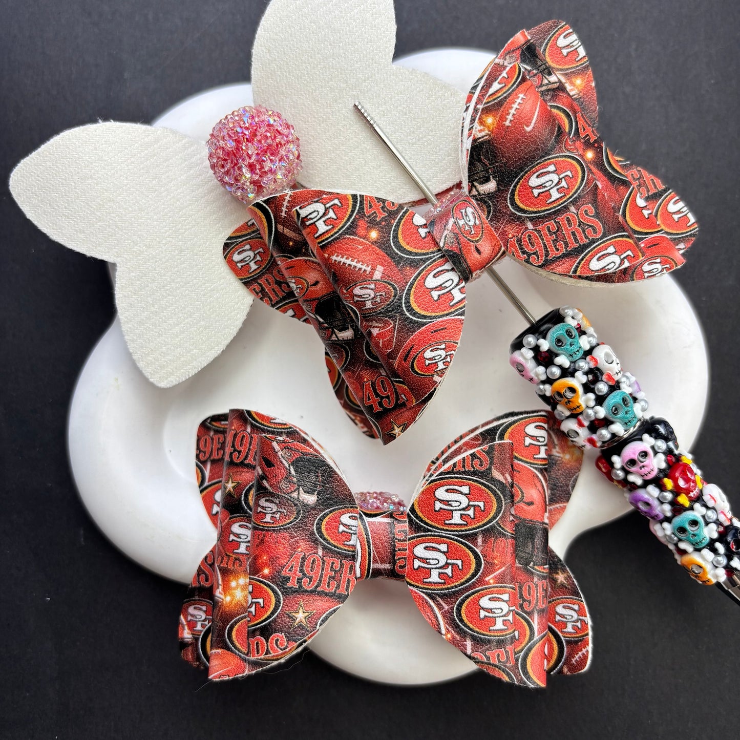 Game Day Football Faux Leather Bows for Beadable Pens | Layered Team Spirit Bow Charm for DIY Keychains & Craft Supplies