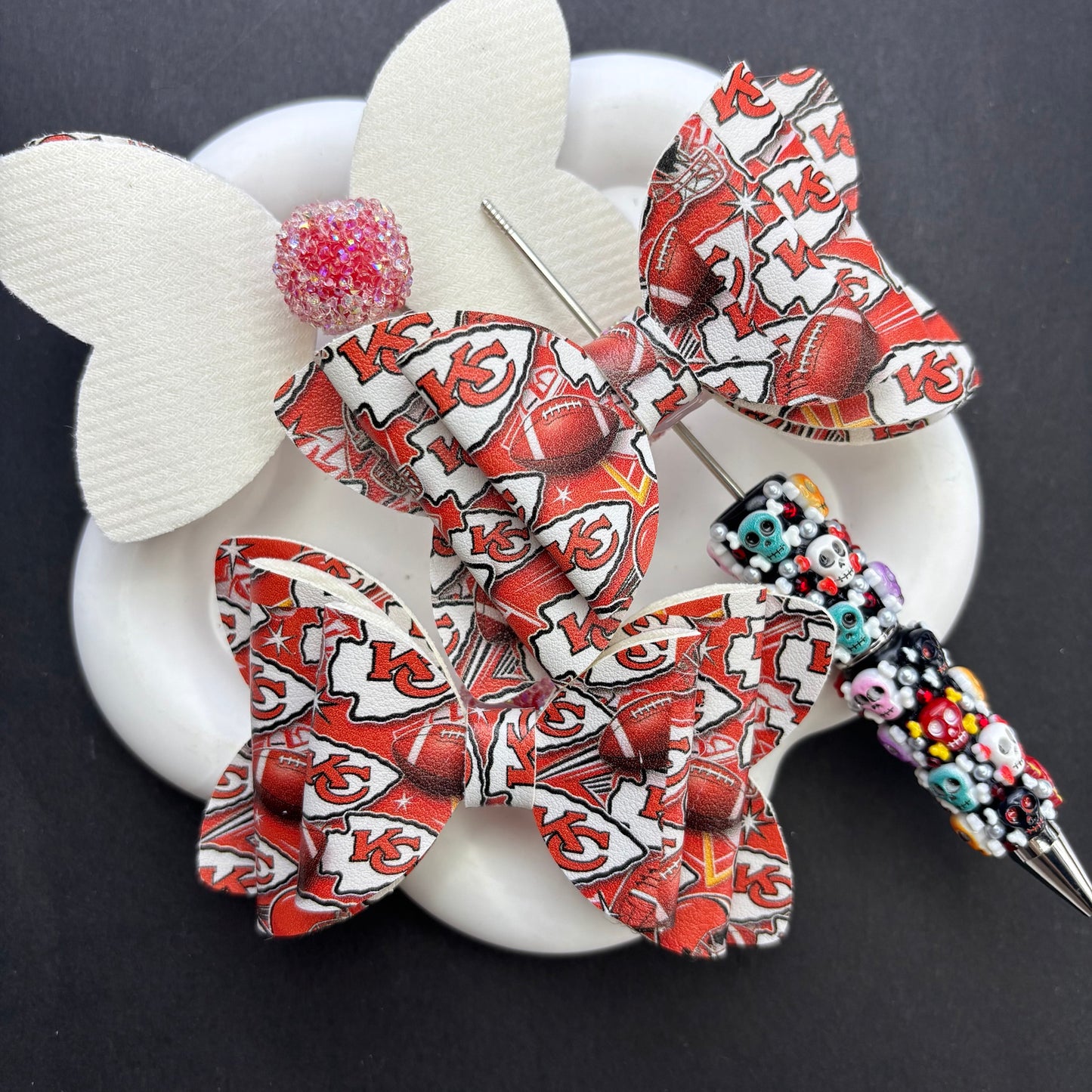 Game Day Football Faux Leather Bows for Beadable Pens | Layered Team Spirit Bow Charm for DIY Keychains & Craft Supplies