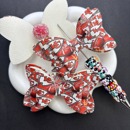 Game Day Football Faux Leather Bows for Beadable Pens | Layered Team Spirit Bow Charm for DIY Keychains & Craft Supplies