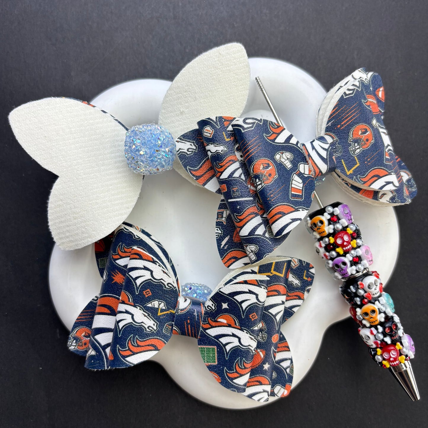 Game Day Football Faux Leather Bows for Beadable Pens | Layered Team Spirit Bow Charm for DIY Keychains & Craft Supplies