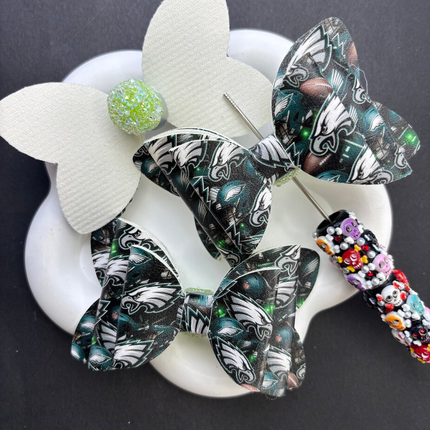 Game Day Football Faux Leather Bows for Beadable Pens | Layered Team Spirit Bow Charm for DIY Keychains & Craft Supplies