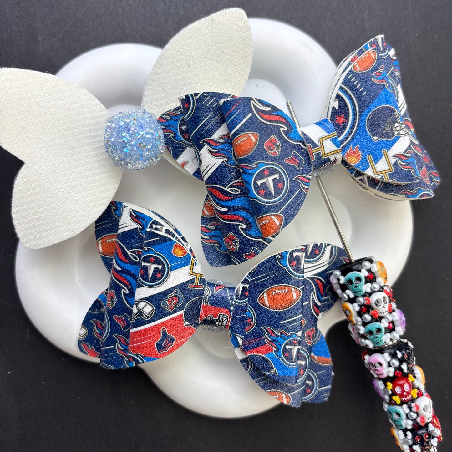 Game Day Football Faux Leather Bows for Beadable Pens | Layered Team Spirit Bow Charm for DIY Keychains & Craft Supplies