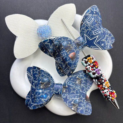 Game Day Football Faux Leather Bows for Beadable Pens | Layered Team Spirit Bow Charm for DIY Keychains & Craft Supplies
