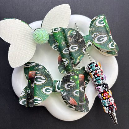 Game Day Football Faux Leather Bows for Beadable Pens | Layered Team Spirit Bow Charm for DIY Keychains & Craft Supplies