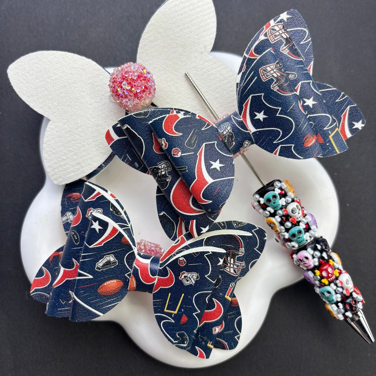 Game Day Football Faux Leather Bows for Beadable Pens | Layered Team Spirit Bow Charm for DIY Keychains & Craft Supplies
