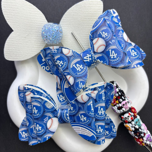 LA Dodgers Baseball Faux Leather Bows for Beadable Pens | Blue & White Baseball Team Spirit Bow Topper for DIY Crafts