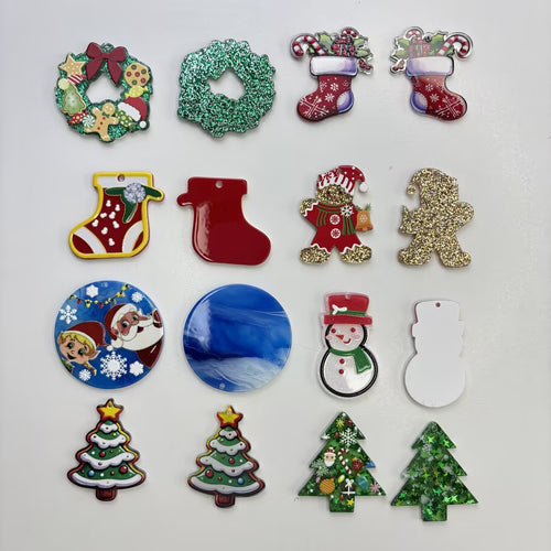 Christmas Acrylic Charms with Hanging Hole | Glitter Holiday Pendant Charms for Beadable Pens, Keychains, Earrings & DIY Crafts