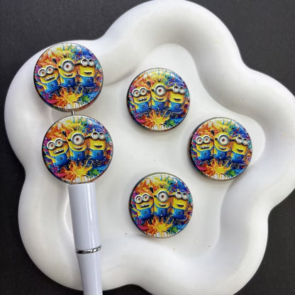 Cartoon Yellow Friends Round Silicone Focal Beads | Colorful Splatter Art Focal Bead for Beadable Pens, Keychains & DIY Crafts