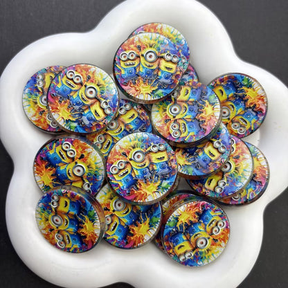 Cartoon Yellow Friends Round Silicone Focal Beads | Colorful Splatter Art Focal Bead for Beadable Pens, Keychains & DIY Crafts