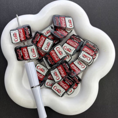 Soda Pop Can & Round Silicone Focal Beads | Red & Black Beverage Beads for DIY Beadable Pens, Keychains & Crafts