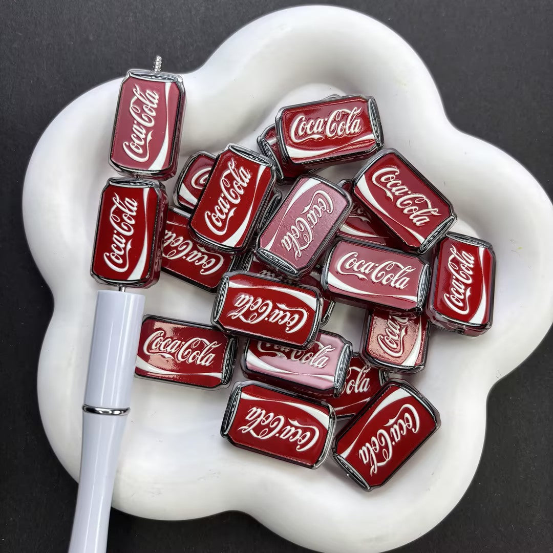 Soda Pop Can & Round Silicone Focal Beads | Red & Black Beverage Beads for DIY Beadable Pens, Keychains & Crafts
