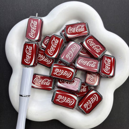 Soda Pop Can & Round Silicone Focal Beads | Red & Black Beverage Beads for DIY Beadable Pens, Keychains & Crafts