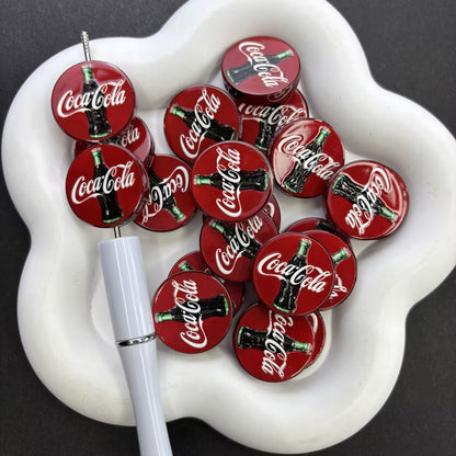 Soda Pop Can & Round Silicone Focal Beads | Red & Black Beverage Beads for DIY Beadable Pens, Keychains & Crafts