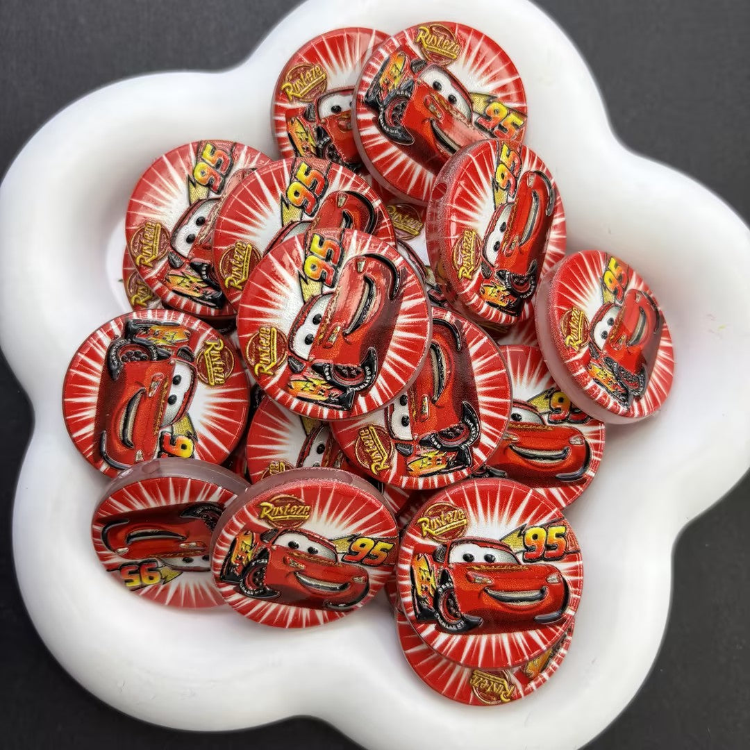 Red Race Car #95 Round Silicone Focal Beads | Cartoon Racing Car Focal Bead for Beadable Pens, Keychains & DIY Crafts