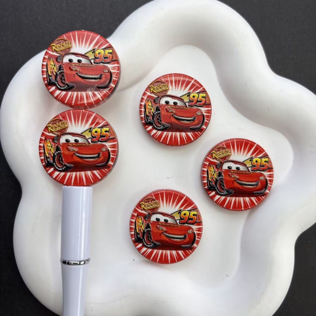 Red Race Car #95 Round Silicone Focal Beads | Cartoon Racing Car Focal Bead for Beadable Pens, Keychains & DIY Crafts