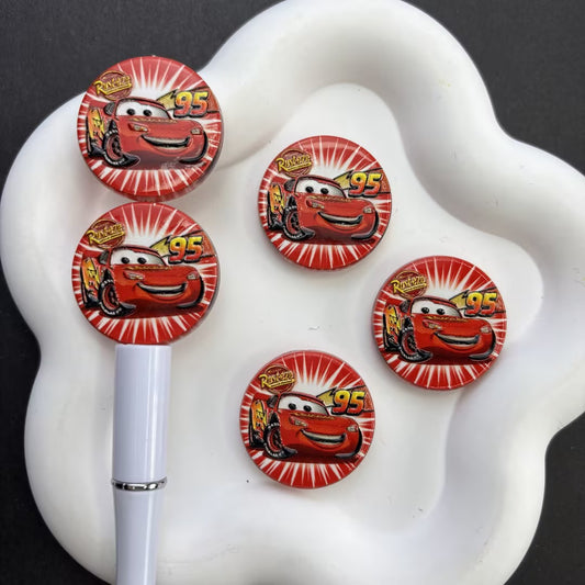 Red Race Car #95 Round Silicone Focal Beads | Cartoon Racing Car Focal Bead for Beadable Pens, Keychains & DIY Crafts