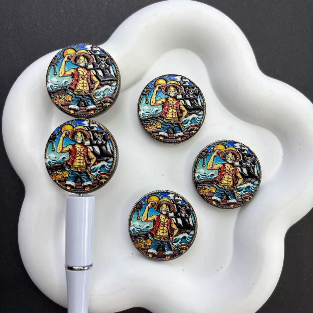 Anime Pirate Captain Round Silicone Focal Beads | Straw Hat Hero Ocean Ship Beads for Beadable Pens, Keychains & DIY Crafts