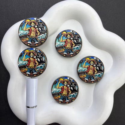 Anime Pirate Captain Round Silicone Focal Beads | Straw Hat Hero Ocean Ship Beads for Beadable Pens, Keychains & DIY Crafts